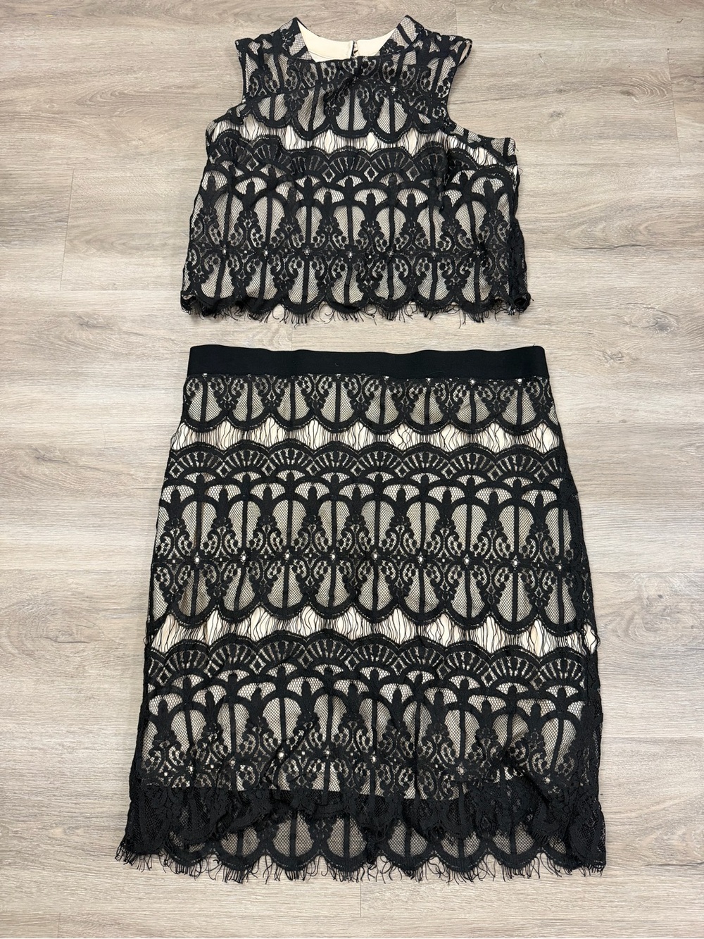 Black Lace Two Piece Skirt Set Women’s XL Coquette Goth 0173